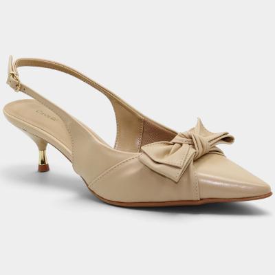 Scarpin Casteliê Slingback Detalhe Laço Salto Baixo Feminino - Bege