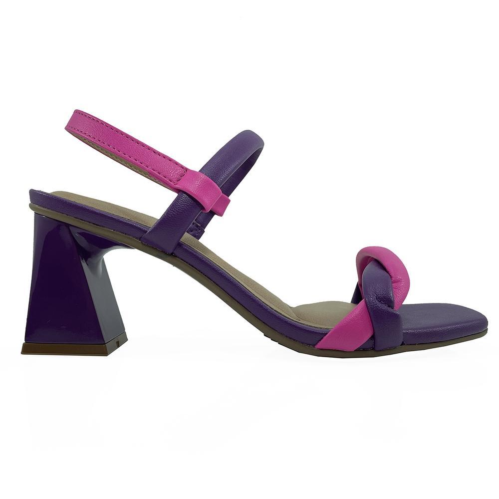 Sandália Beira Rio Tiras Salto Bloco - Violeta e Rosa - 2