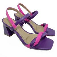 Sandália Beira Rio Tiras Salto Bloco - Violeta e Rosa - 1