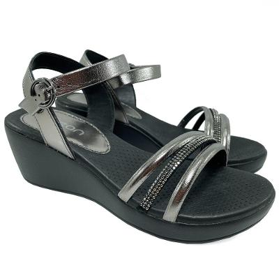 Sandália Anabela Dijean Tiras Strass Anatômica - Preto