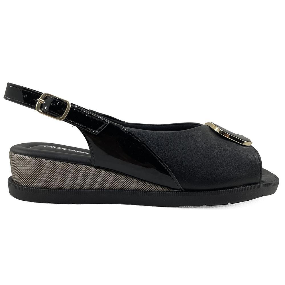 Sandália Anabela Baixa Piccadilly Metal Logo - Preto - 2