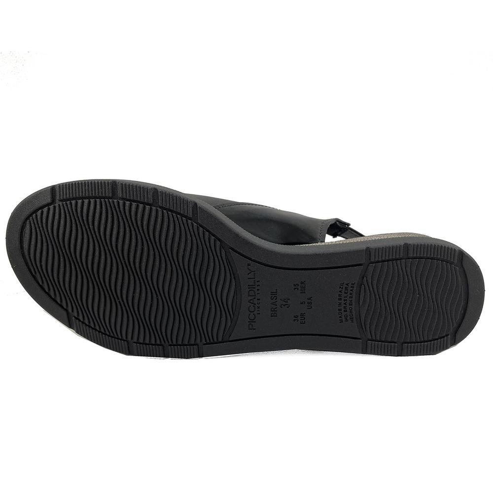 Sandália Anabela Baixa Piccadilly Metal Logo - Preto - 4