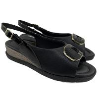 Sandália Anabela Baixa Piccadilly Metal Logo - Preto - 1