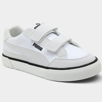 Tênis Infantil Puma Court Classic Vulc Menino - Branco e Cinza
