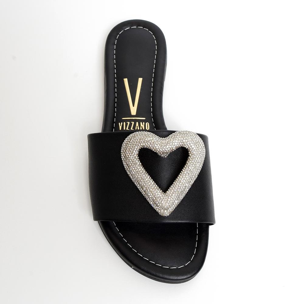 Rasteira Slide Vizzano Coração Strass Feminina - Preto - 3