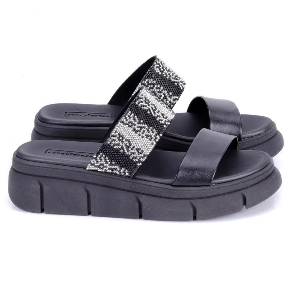 Rasteira Moleca Flatform Strass Feminino - Preto - 1
