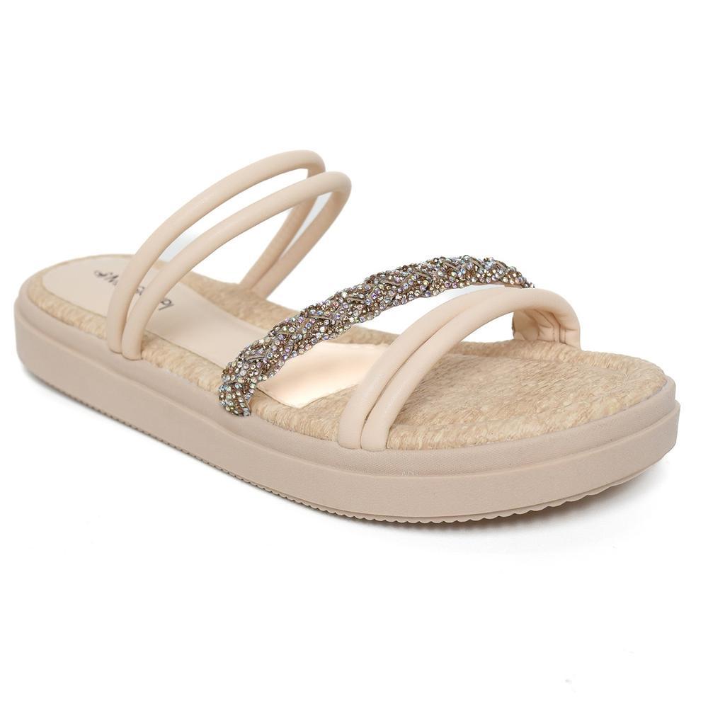 Rasteira Mississipi Flatform Pedraria Calce Fácil - Bege Claro - 1