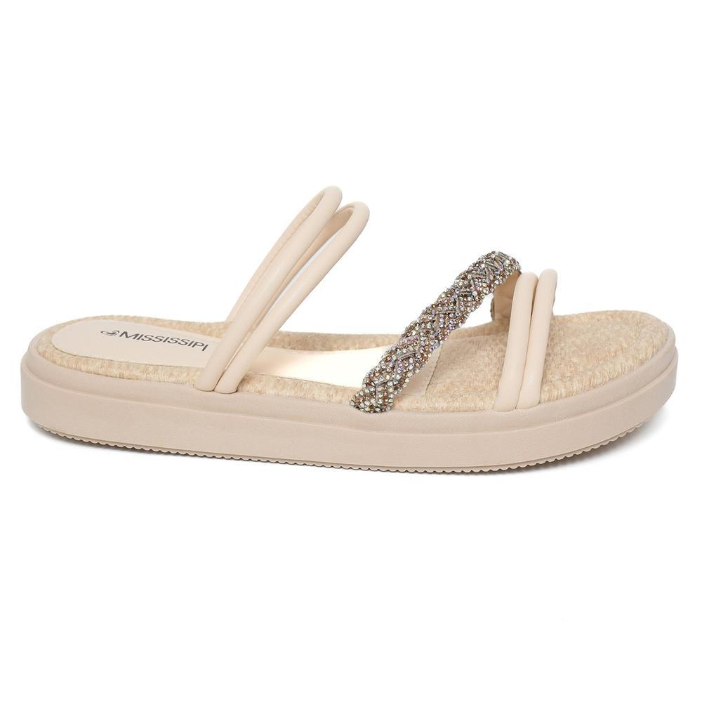 Rasteira Mississipi Flatform Pedraria Calce Fácil - Bege Claro - 2