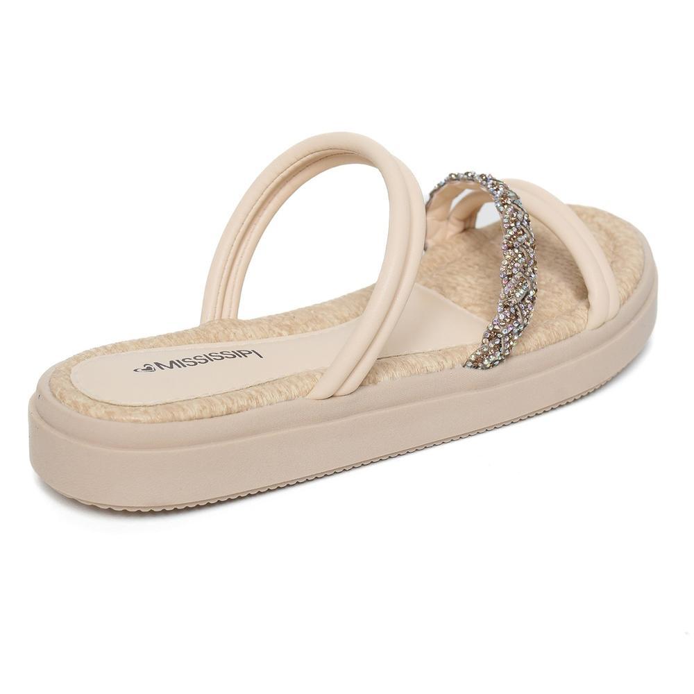 Rasteira Mississipi Flatform Pedraria Calce Fácil - Bege Claro - 4
