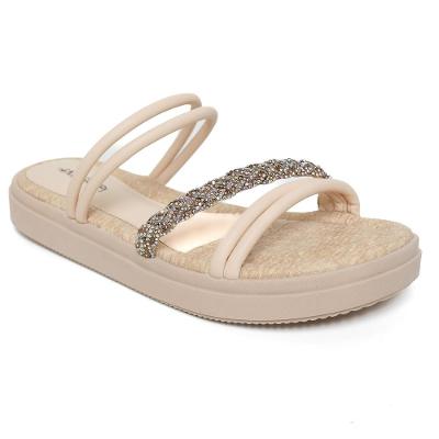 Rasteira Mississipi Flatform Pedraria Calce Fácil - Bege Claro