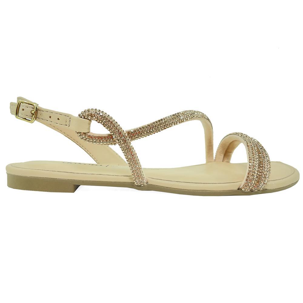 Rasteira Dakota Strass Com Traseiro Feminina - Bege - 2