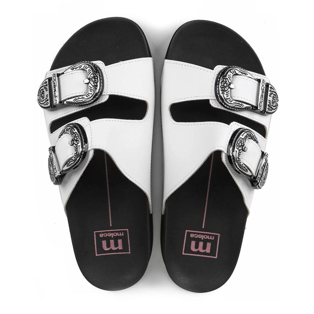 Rasteira Birken Moleca Metal Fivelas - Branco - 1