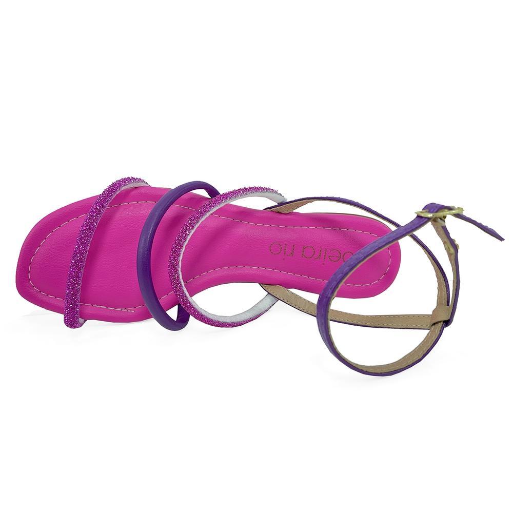 Rasteira Beira Rio Flat Tiras Strass Com Traseiro - Rosa e Violeta - 3