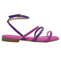 Rasteira Beira Rio Flat Tiras Strass Com Traseiro - Rosa e Violeta - 2
