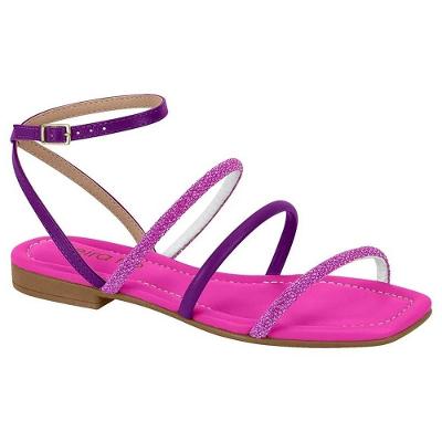 Rasteira Beira Rio Flat Tiras Strass Com Traseiro - Rosa e Violeta