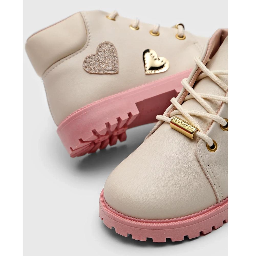 Bota Infantil Molekinha Coturno Corações - Creme e Rosa - 3