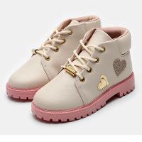 Bota Infantil Molekinha Coturno Corações - Creme e Rosa - 1
