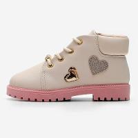 Bota Infantil Molekinha Coturno Corações - Creme e Rosa - 2
