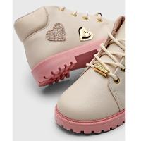 Bota Infantil Molekinha Coturno Corações - Creme e Rosa - 3