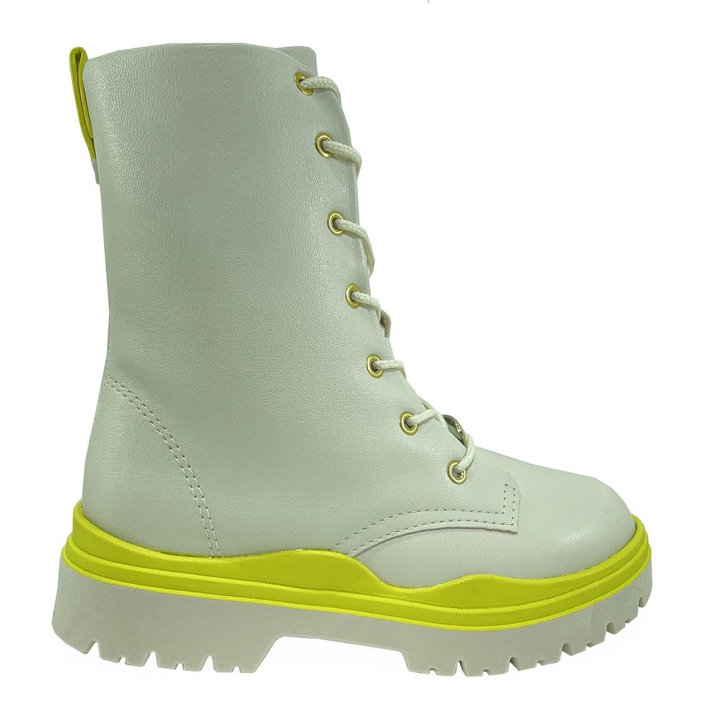 Bota Infantil Molekinha Coturno Zíper - Creme e Verde - 2