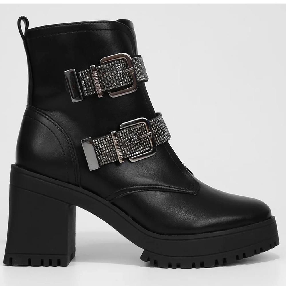 Bota Cano Médio Vizzano Salto Bloco Fivela Dupla Hotfix Tratorada - Preto - 2