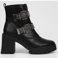 Bota Cano Médio Vizzano Salto Bloco Fivela Dupla Hotfix Tratorada - Preto - 2