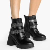 Bota Cano Médio Vizzano Salto Bloco Fivela Dupla Hotfix Tratorada - Preto - 6