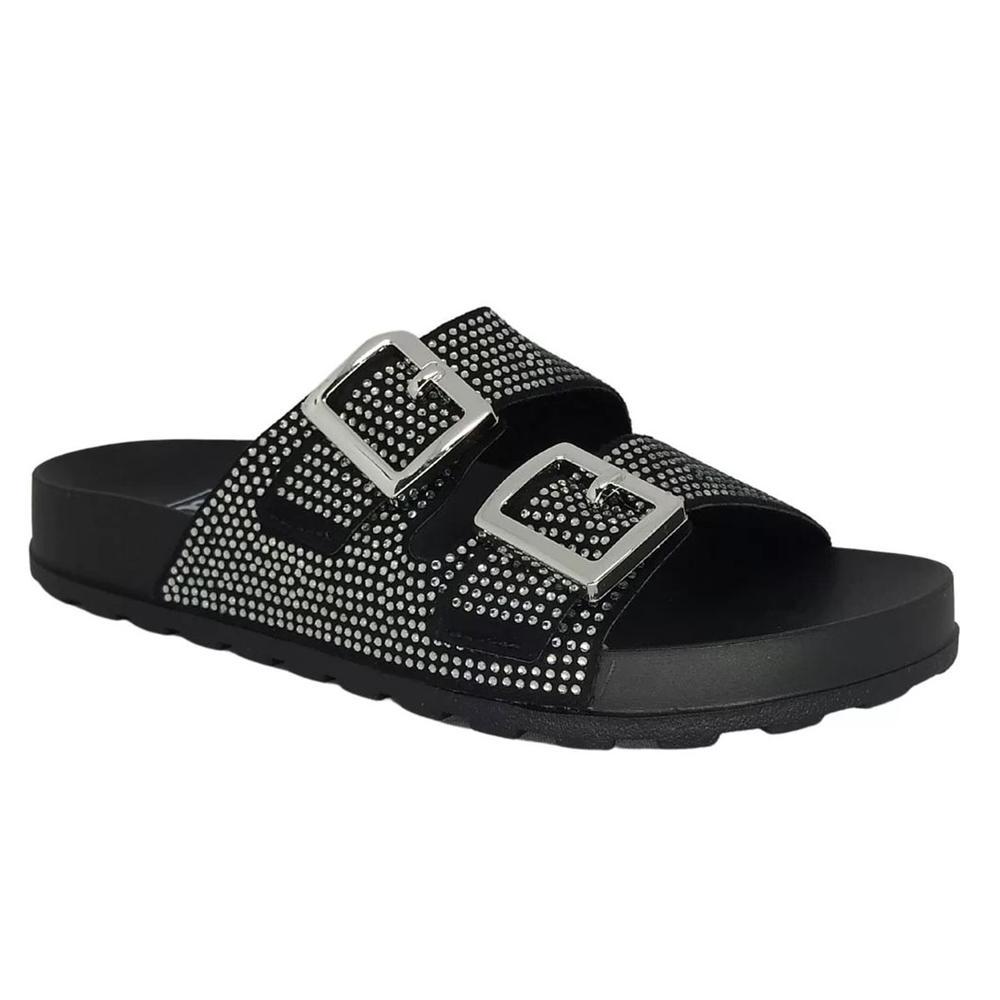 Rasteira Birken Moleca Strass Fivelas - Preto - 1