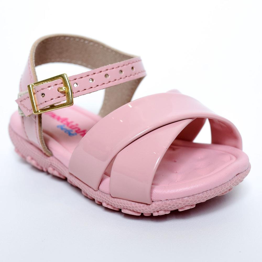Sandália Molekinha Tiras Cruzadas Verniz Baby - Rosa - 1