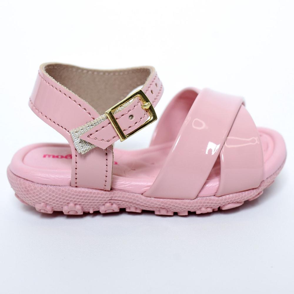 Sandália Molekinha Tiras Cruzadas Verniz Baby - Rosa - 2