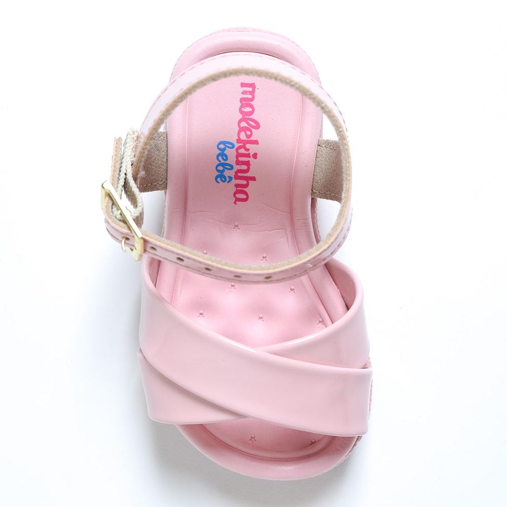 Sandália Molekinha Tiras Cruzadas Verniz Baby - Rosa - 3