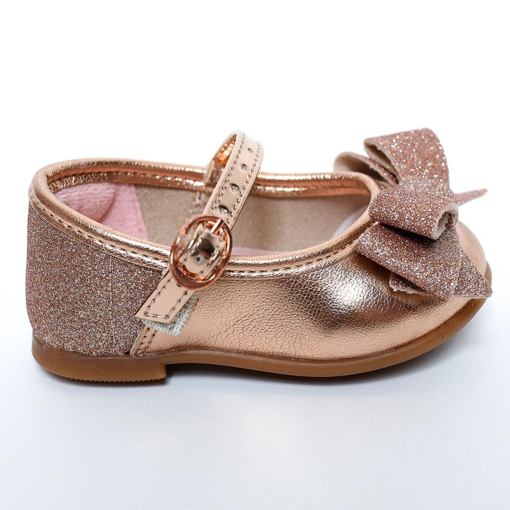 Sapatilha Molekinha Metalizada Laço Gliter Baby - Ouro Rosado - 2