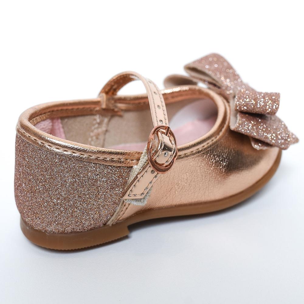 Sapatilha Molekinha Metalizada Laço Gliter Baby - Ouro Rosado - 4