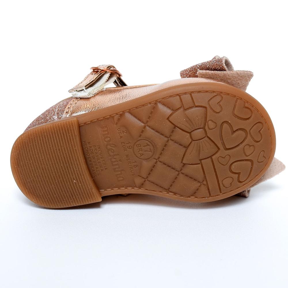 Sapatilha Molekinha Metalizada Laço Gliter Baby - Ouro Rosado - 5