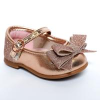 Sapatilha Molekinha Metalizada Laço Gliter Baby - Ouro Rosado - 1