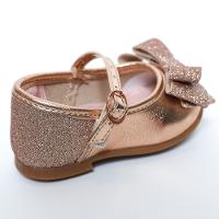 Sapatilha Molekinha Metalizada Laço Gliter Baby - Ouro Rosado