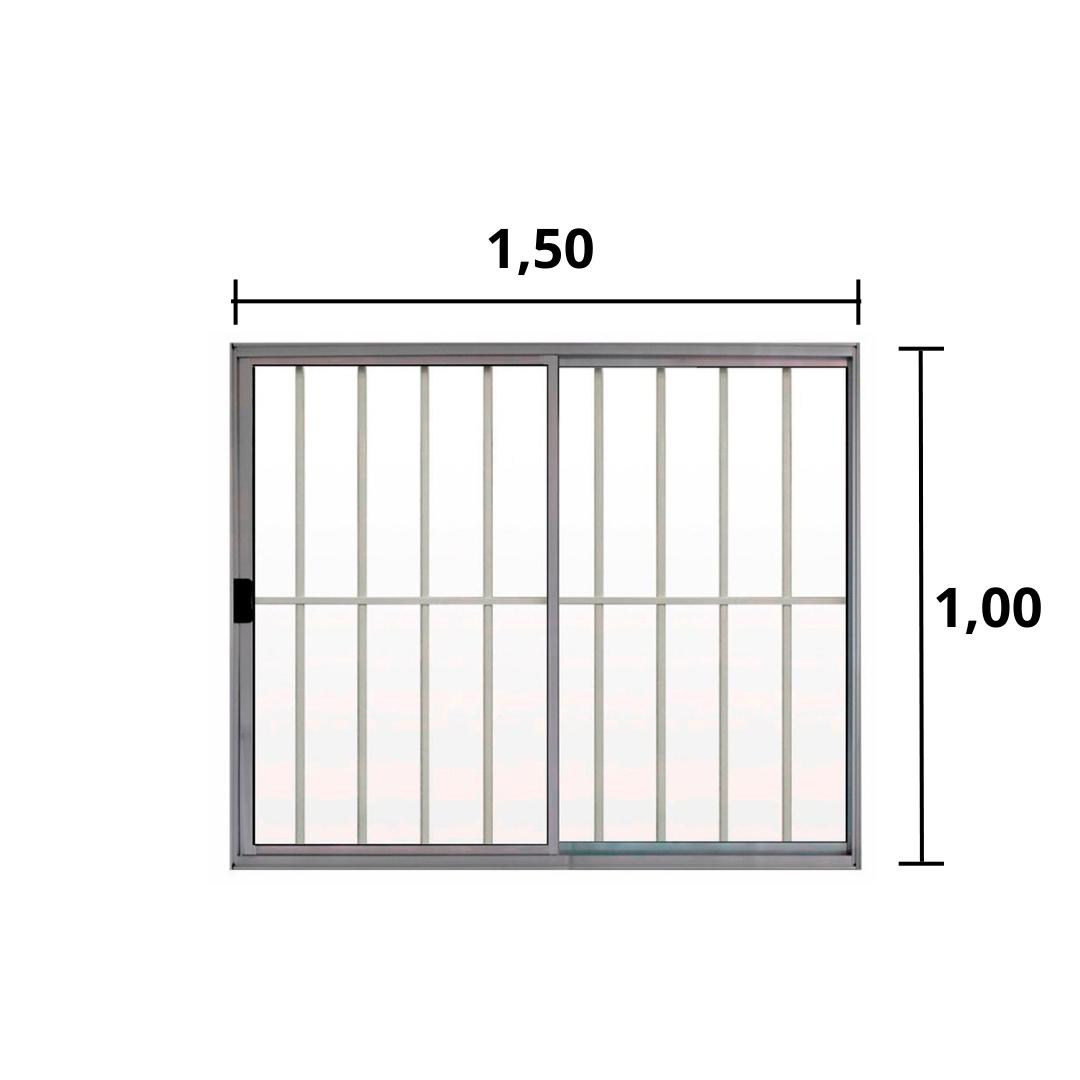 Janela 2 Folhas de Correr C/ Grade 1.00 X 1.50 Alumínio Brilhante Linha Modular - Hale - 3
