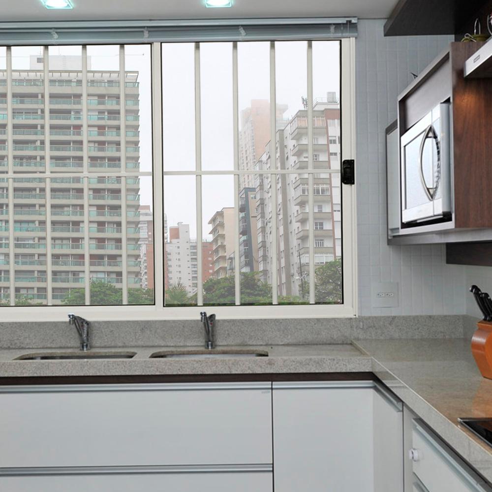 Janela 2 Folhas de Correr C/ Grade 1.00 X 1.00 Alumínio Branco Linha Modular - Hale - 2