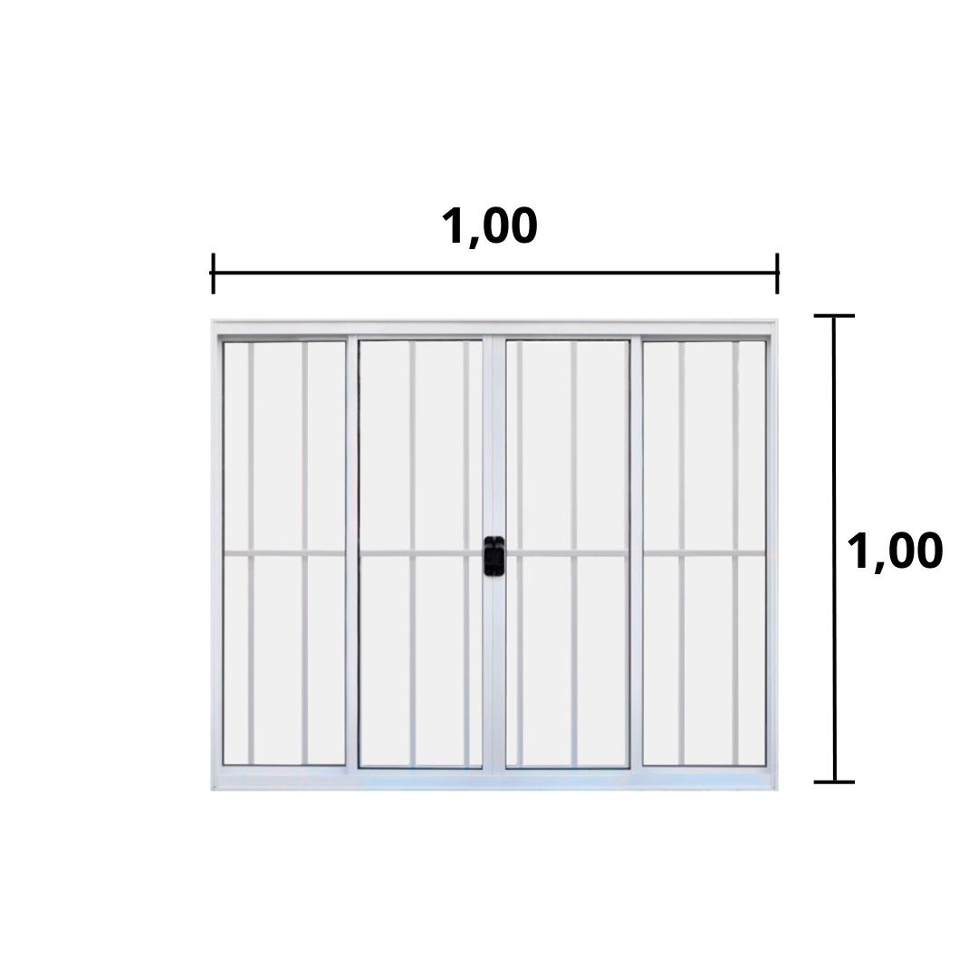 Janela 4 Folhas de Correr C/ Grade 1.00 X 1.00 Alumínio Branco Linha Modular - Hale - 2