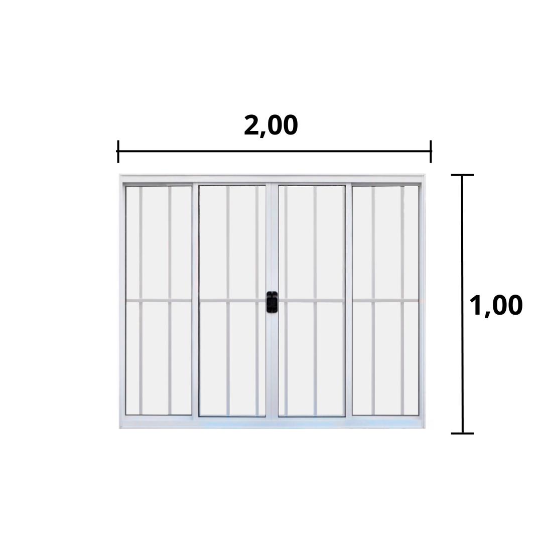 Janela 4 Folhas de Correr C/ Grade 1,00 X 2.00 Alumínio Branco Linha Modular - Hale - 2