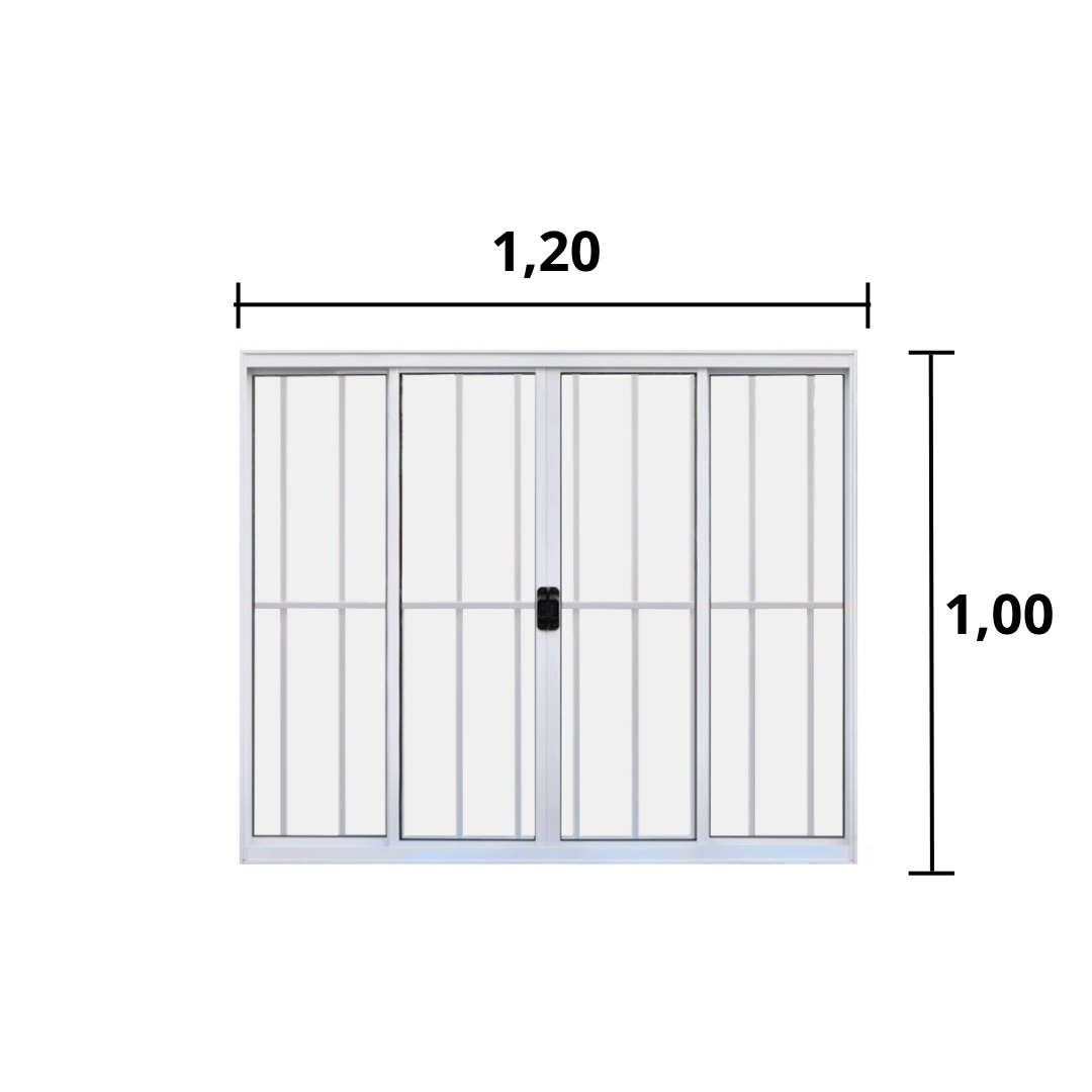 Janela 4 Folhas de Correr C/ Grade 1,00 X 1.20 Alumínio Brilhante Linha Modular - Hale - 2