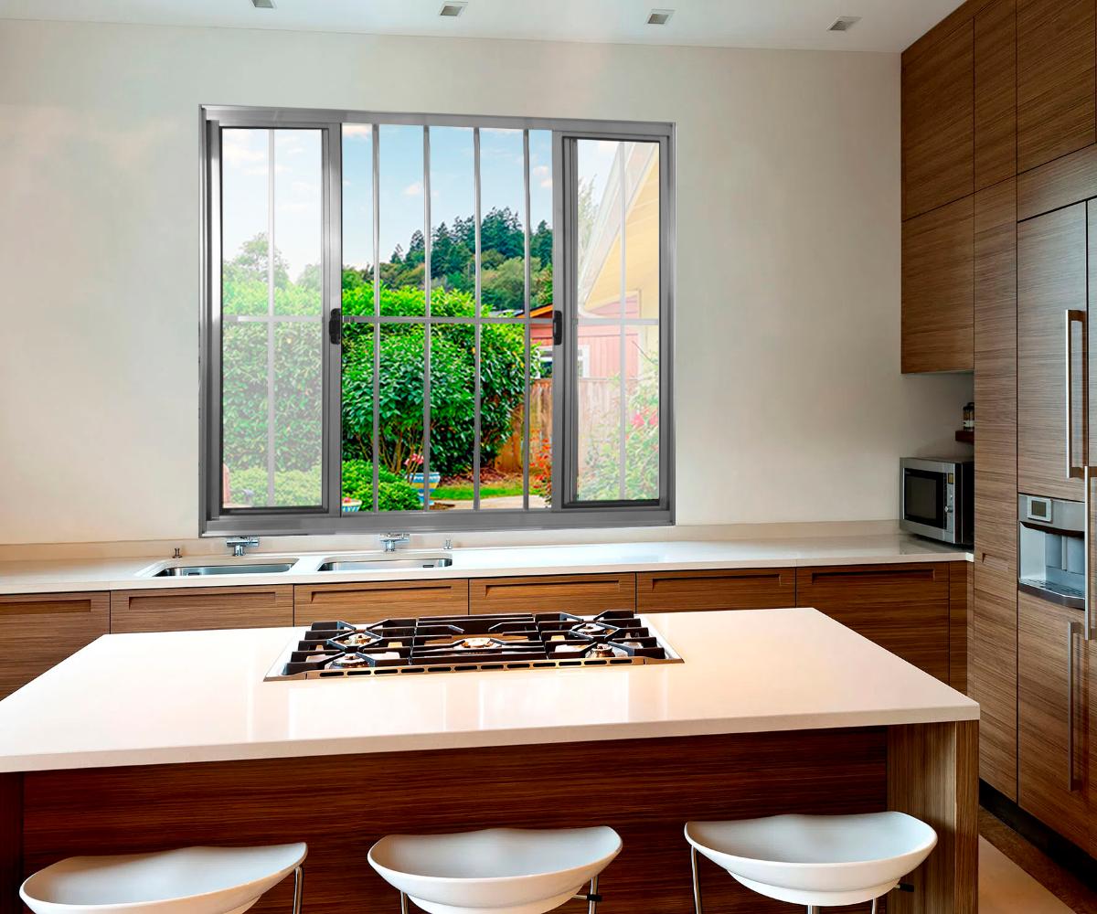 Janela 4 Folhas de Correr C/ Grade 1.00 X 2.00 Alumínio Brilhante Linha Modular - Hale - 3