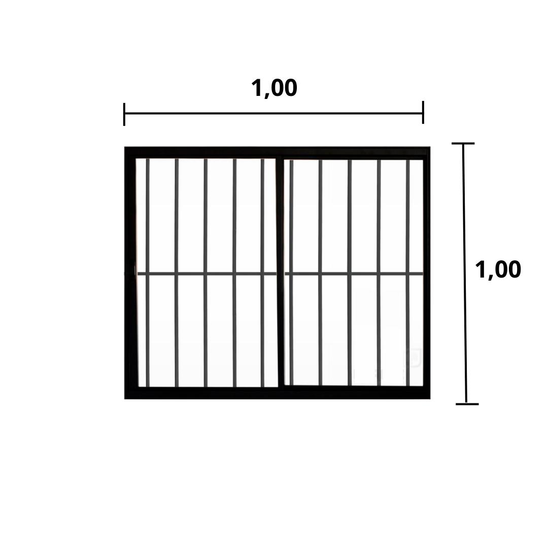 Janela 2 Folhas de Correr C/ Grade 1.00 X 1.00 Alumínio Preto Linha Modular - Hale - 2