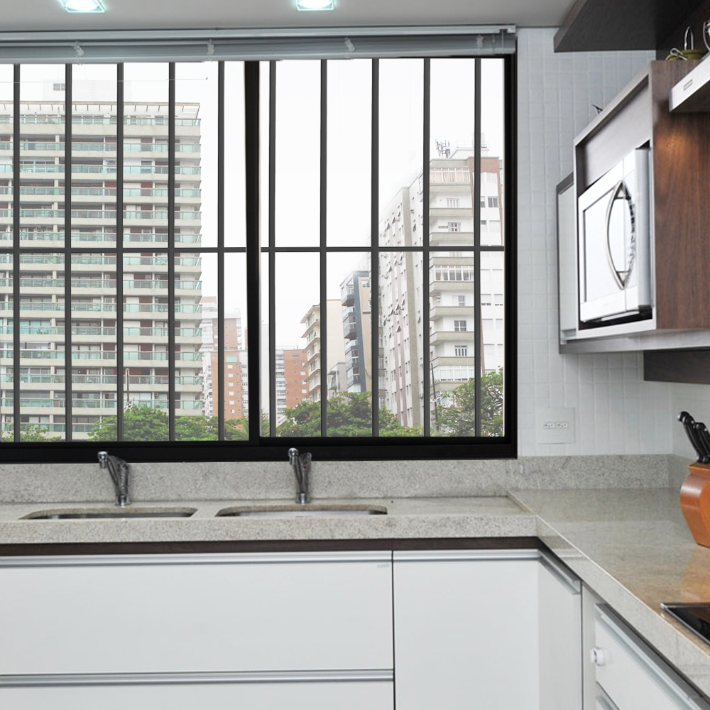 Janela 2 Folhas de Correr C/ Grade 1.00 X 1.00 Alumínio Preto Linha Modular - Hale - 3