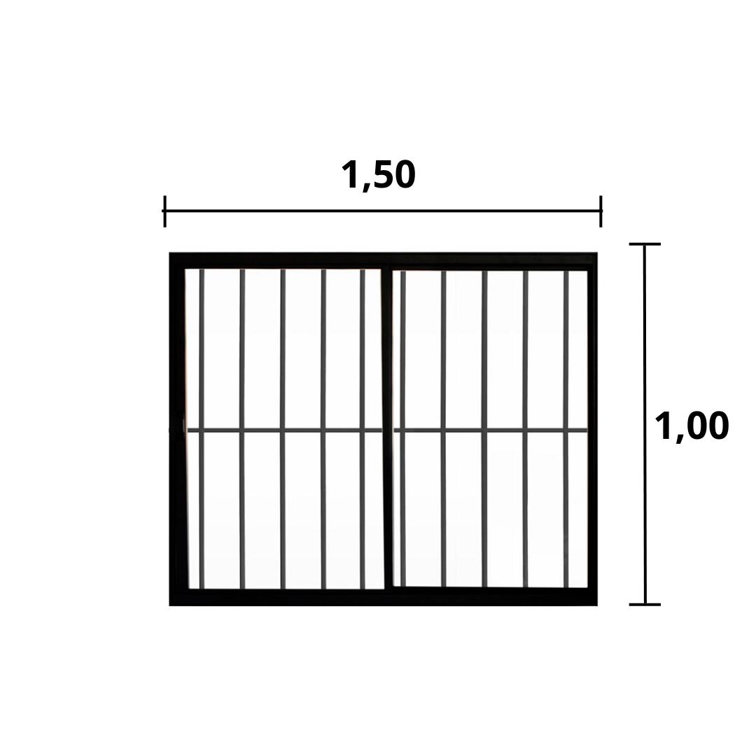 Janela 2 Folhas de Correr C/ Grade 1.00 X 1.50 Alumínio Brilhante Linha Modular - Hale - 3