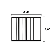 Janela 4 Folhas de Correr C/ Grade 1.00 X 2.00 Alumínio Preto Linha Modular - Hale - 2