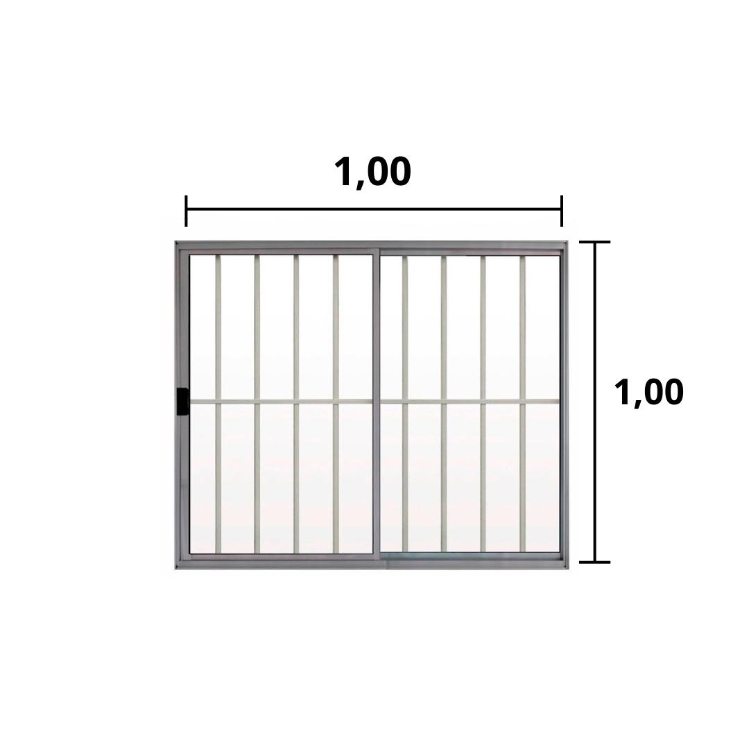 Janela 2 Folhas de Correr C/ Grade 1.00 X 1.00 Alumínio Brilhante Linha Modular - Hale - 2