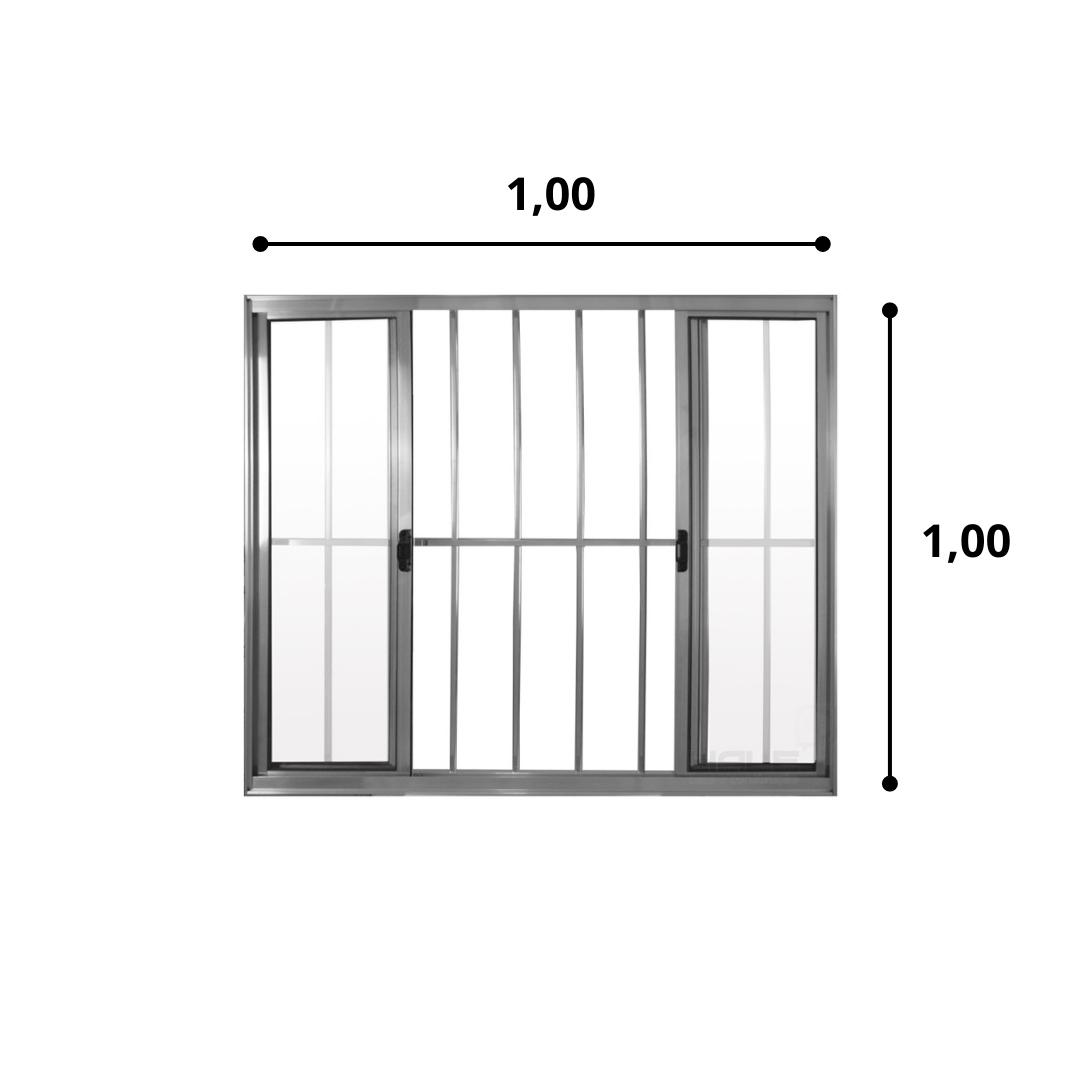 Janela 4 Folhas de Correr C/ Grade 1.00 X 1.00 Alumínio Brilhante Linha Modular - Hale - 2