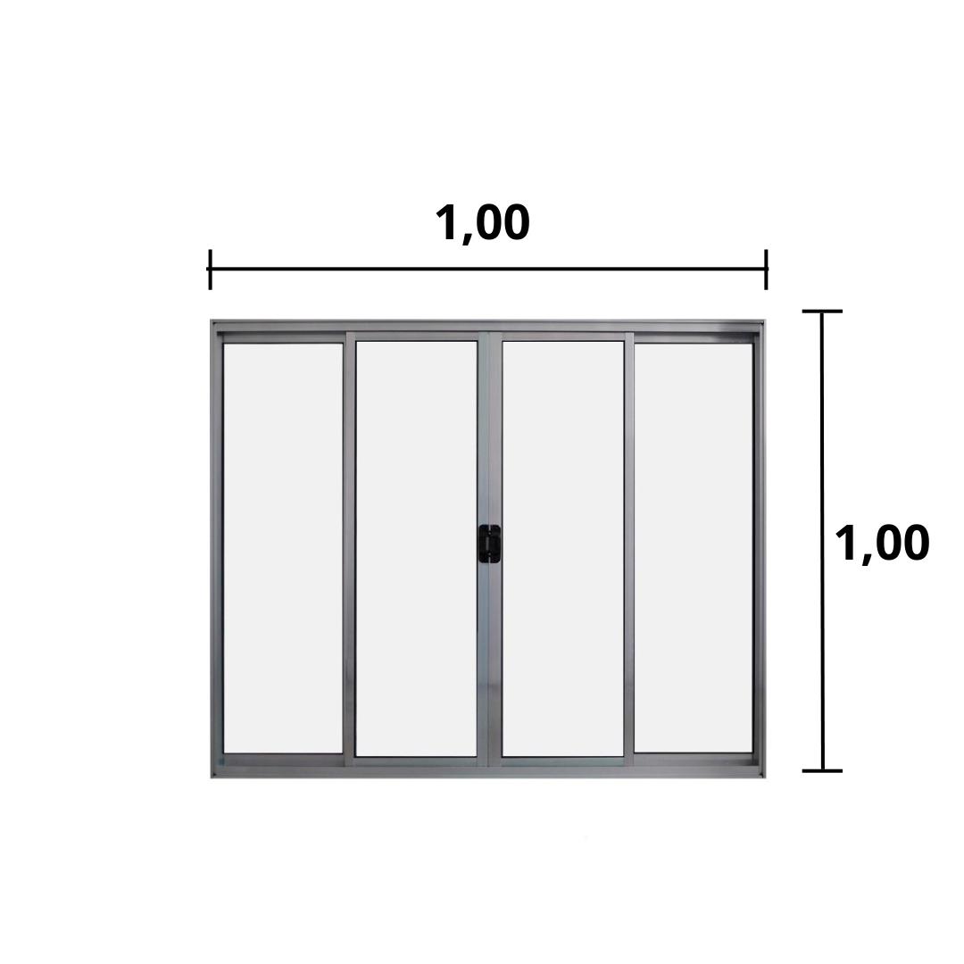 Janela 4 Folhas de Correr S/ Grade 1,00 X 1.00 Alumínio Brilhante Linha Modular - Hale - 2