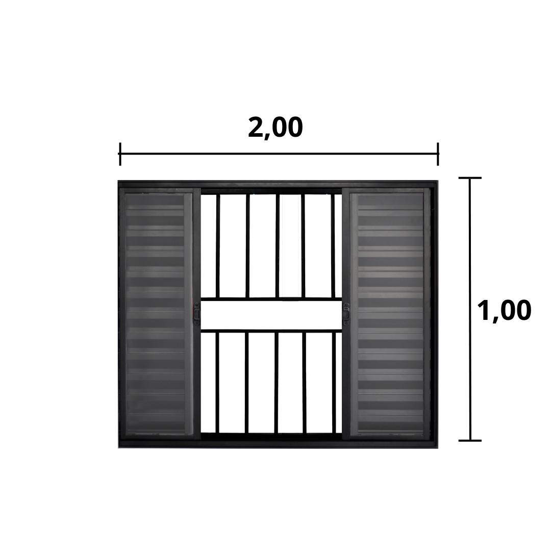 Veneziana 6 Folhas de Correr C/Grade 1.00 X 2.00 Alumínio Preto Linha Modular - Hale - 2